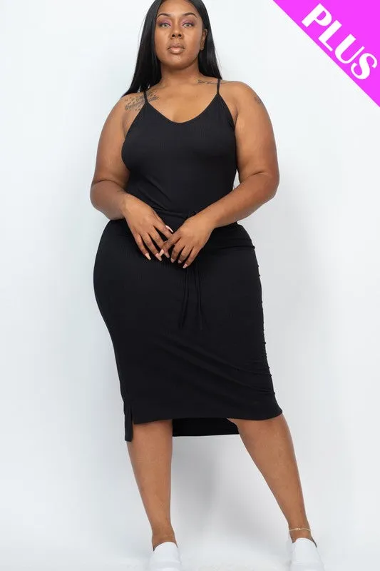 Hi Curvy Plus Size Women Front Tied Ribbon Midi Dress