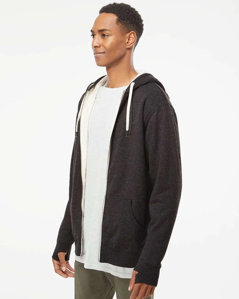 Unisex Heavyweight Sherpa Lined Heather Zip Hood